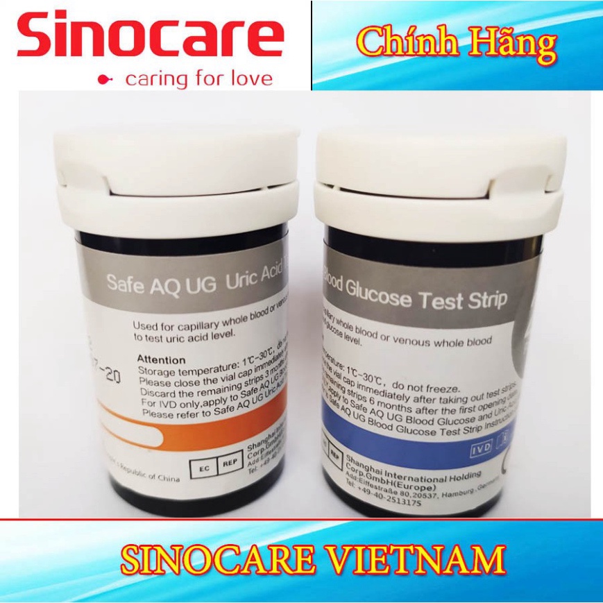 [SIEU SALE] * Combo 50 Que Thử Đường Huyết + 50 Axit Uric ( Gút) Dùng Cho Máy Safe AQ UG Chính Hãng Sinocare