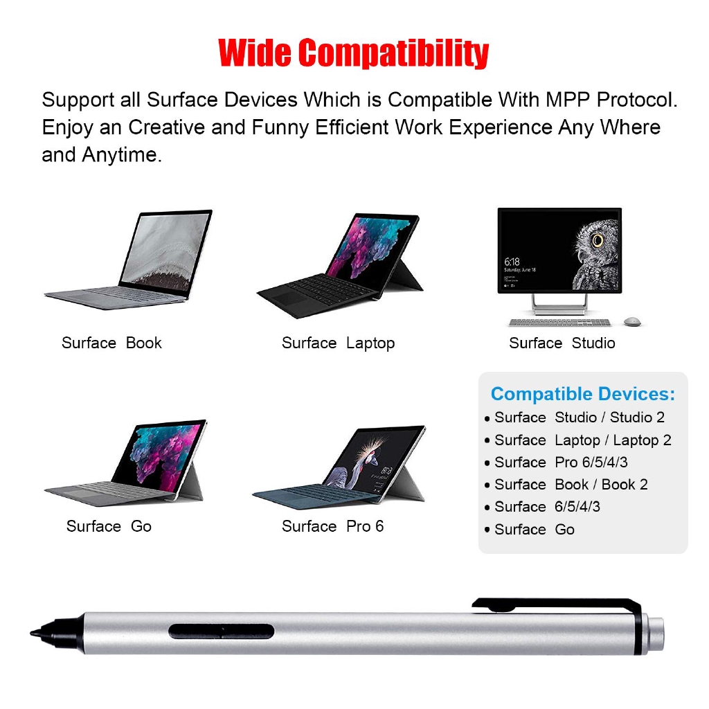 Bút cảm ứng microsoft Surface stylus Pen 4096 mức độ áp lực  cho Microsoft Surface Pro X Pro 7 Pro 6 Pro 5 Pro 4 Pro 3 Surface Laptop 3 2 1 Surface Book 1 Book 2 Surface Go Go2 để viết, vẽ có độ trung thực cao