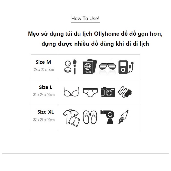 Túi du lịch có dây kéo Ollyhome, Túi đựng quần áo du lịch, Túi đựng đồ lót, Túi đựng đồ trang điểm, mỹ phẩm du lịch
