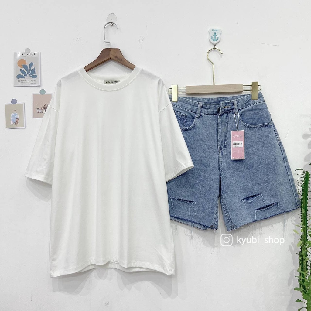 Quần sọt jean ngố lửng nữ rách tua Kyubi Ulzzang form rộng (Có Bigsize, Size đại) - Quần Short Jean Kyubi JN11