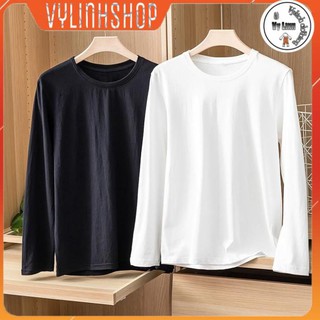 Áo Thun Nam VYLLINHSHOP Áo thu đông trơn tay dài cổ tròn basic vải sufa giữ nhiệt 2 màu đen trắng 3 size M L XL