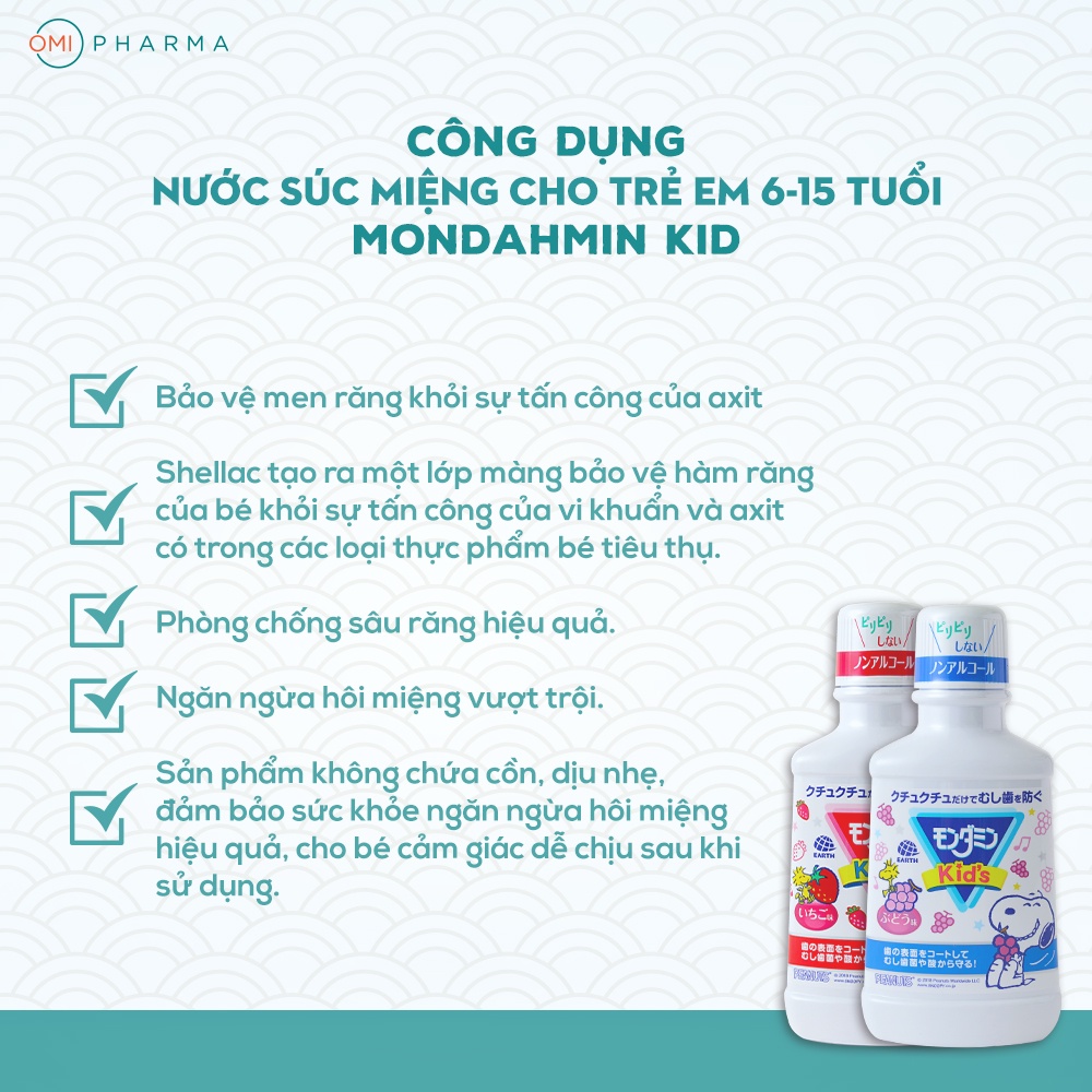 Nước Súc Miệng Cho Trẻ Em Mondahmin JR và Mondahmin Kid Nhật Bản Hương Nho (250ml và 600ml)