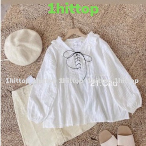 [1hittop] áo babydoll trắng tiểu thư hàng QC viền bèo A281