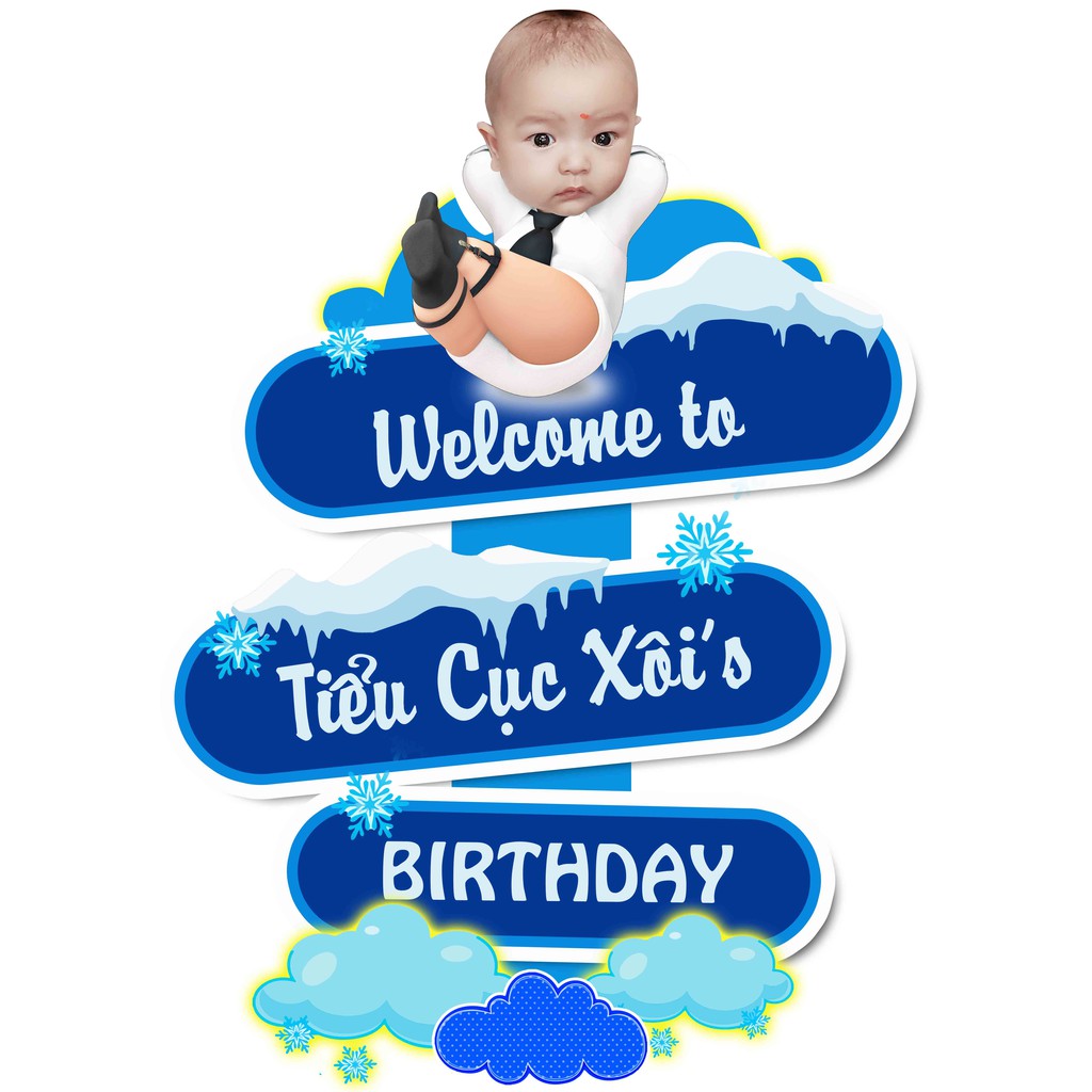 Bảng Welcome chèn hình Chibi của bé, thiết kế theo yêu cầu trang trí tiệc sinh nhật
