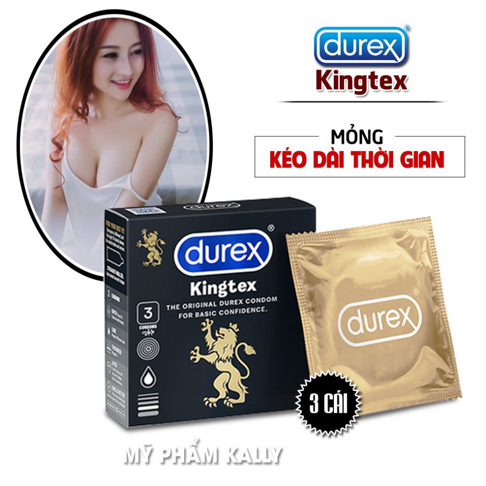 [Durex Chính Hãng] Bao Cao Su Durex Kingtex Hộp 3 Bao - Bcs Siêu Mỏng, Ôm Sát Có Nhiều Gel - Kích Thích Siêu Khoái Cảm