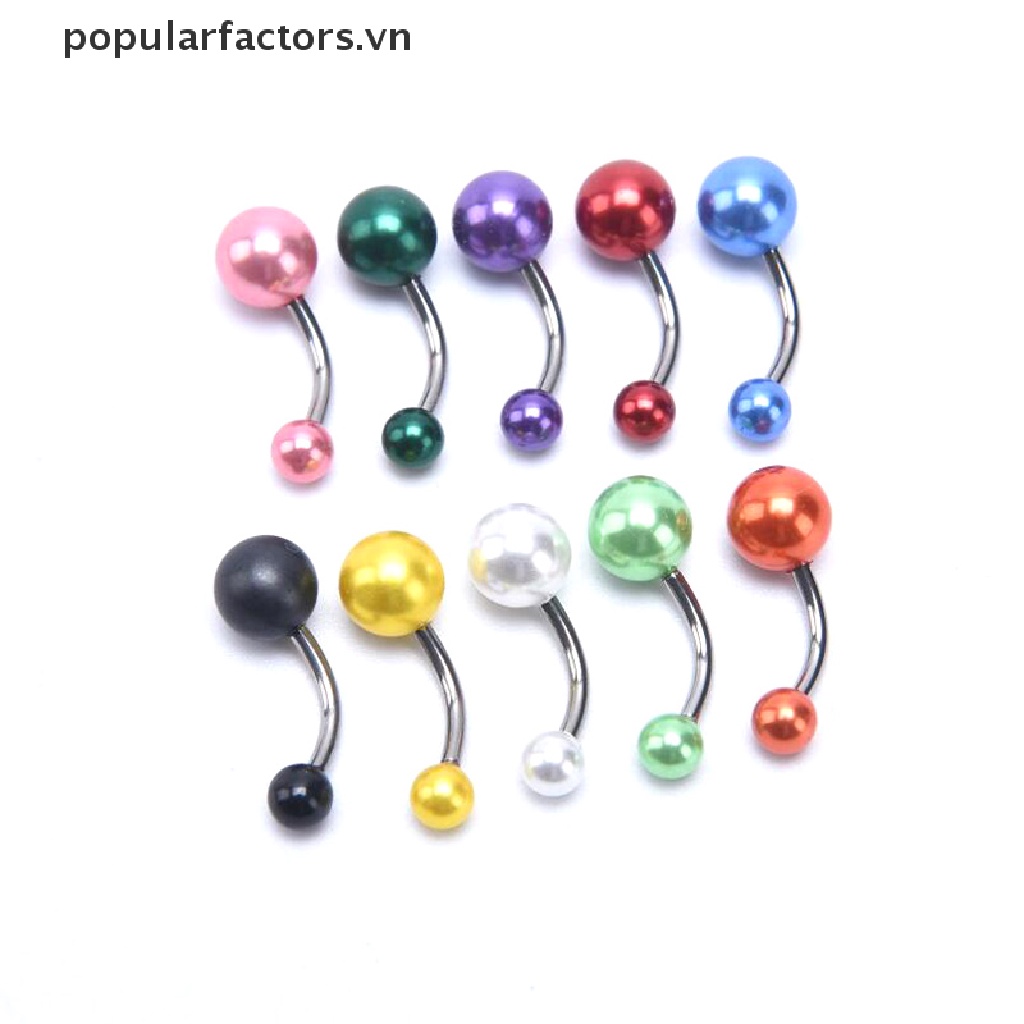 Set 10 khuyên rốn dạng thanh tạ đính ngọc trai nhân tạo nhiều màu sáng tạo