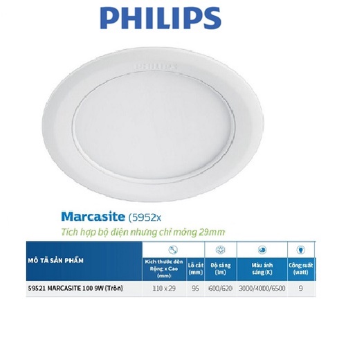 Bộ đèn âm trần Philips LED Marcasite tròn -9W, 12W, 14W,16W