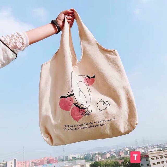 Túi Tote Canvas Thời Trang Trẻ 3 Trái Đào