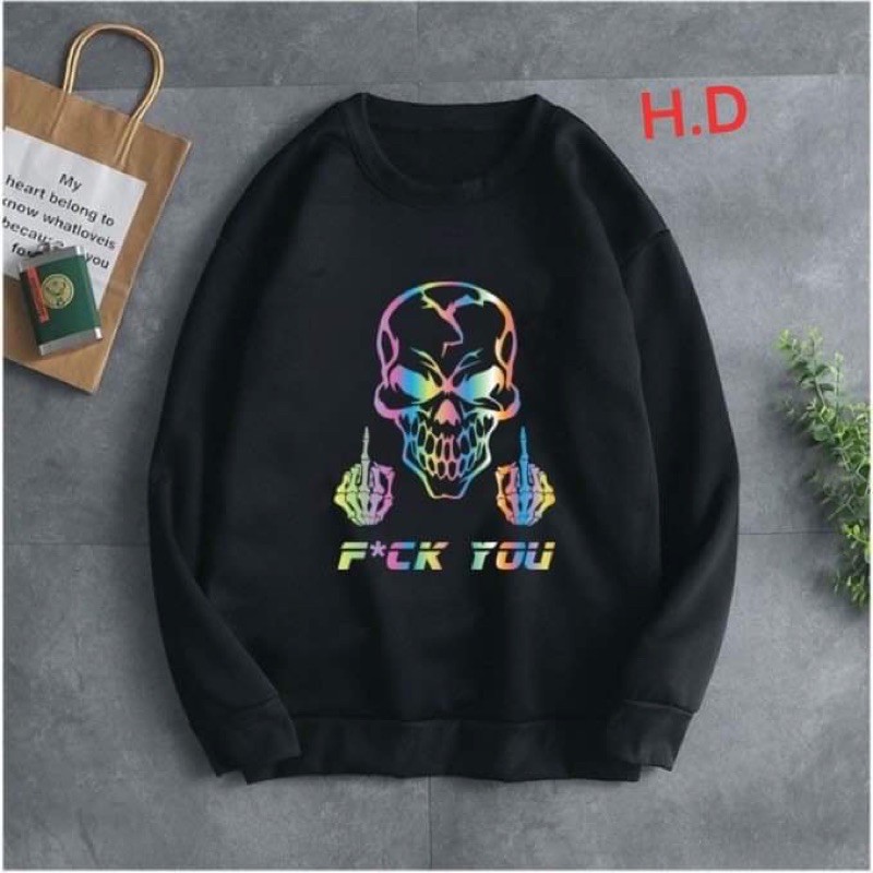 Áo nỉ phản quang đầu lâu , Áo nỉ Unisex from rộng, Chất nỉ ấm mặc không xù, thiết kế phong cách - MODY