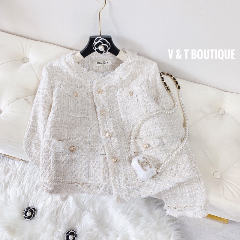 Áo khoác tweed ngắn, khoác dạ nữ hàng quảng châu