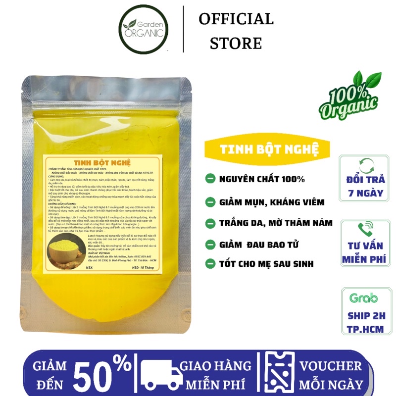 Tinh bột nghệ nguyên chất 100% - trắng da, mờ thâm, ngừa mụn, giảm cân, hỗ trợ các vấn đề về dạ dày | Bột Natural