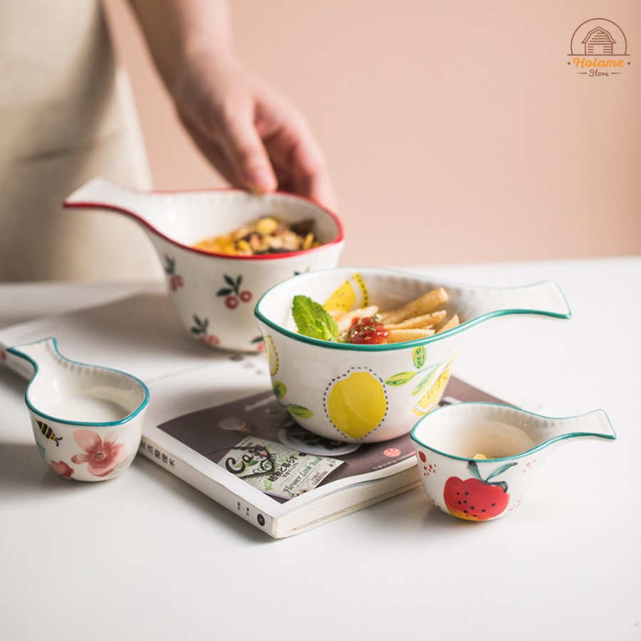 Bát ăn dặm hình cá , thố sứ có tay cầm bằng sứ Holame