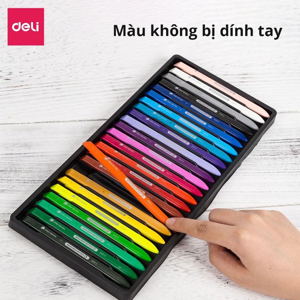 Bút sáp màu hữu cơ cho bé tập vẽ Deli - Không vấy bẩn tay, an toàn khi sử dụng - 12/18/24 màu - Tô màu, vẽ tranh trẻ em
