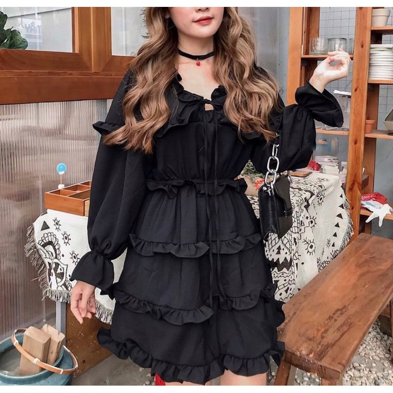 ALLEY DRESS - ĐẦM NHÚN BÈO TẦNG ĐAN DÂY CỔ CỰC XINH