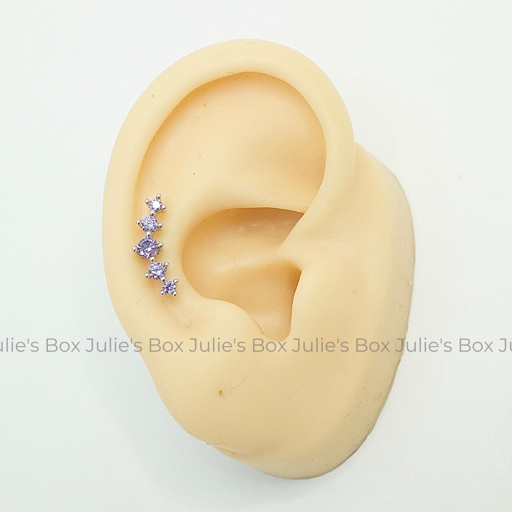 [1 Chiếc] Khuyên Tai Vành 5 Đá Tai Xỏ Nam Nữ Hình Unisex Titanium Không Đen Không Ngứa Không Dị Ứng julies box