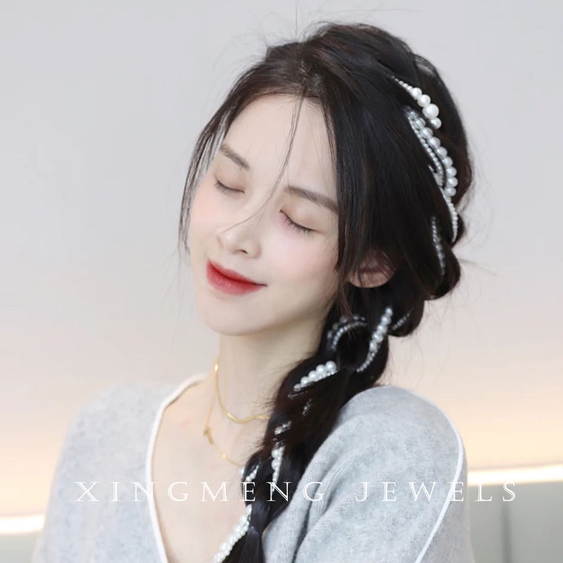 [Aishang Xinh Đẹp] Băng Đô Đính Ngọc Trai Tua Rua Thắt Bím Tóc Cùng Phong Cách Yang Phụ Kiện Cô Dâu Cho Đám Cưới