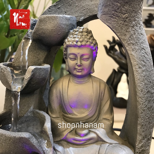 Thác nước phong thủy để bàn đức phật tổ như lai tọa thiền đài sen