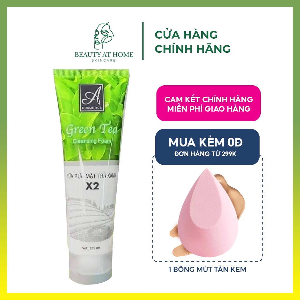 Sữa rửa mặt trà xanh A Cosmetics diệt khuẩn phục hồi làn da Green tea cleansing foam 125ml - Beauty at home