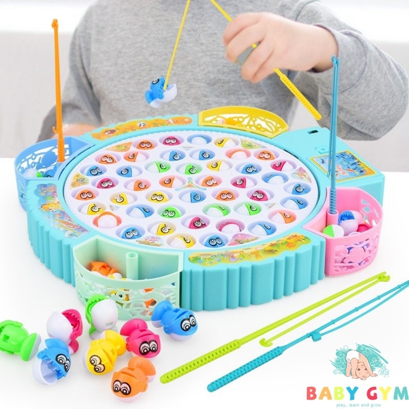 Đồ chơi câu cá cho bé bằng nhựa, nhiều màu, có nhạc, tặng kèm pin - Bộ 45 con cá, cần câu móc - BABYGYM