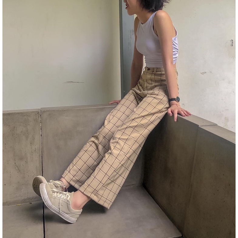 Quần dài ống suông caro