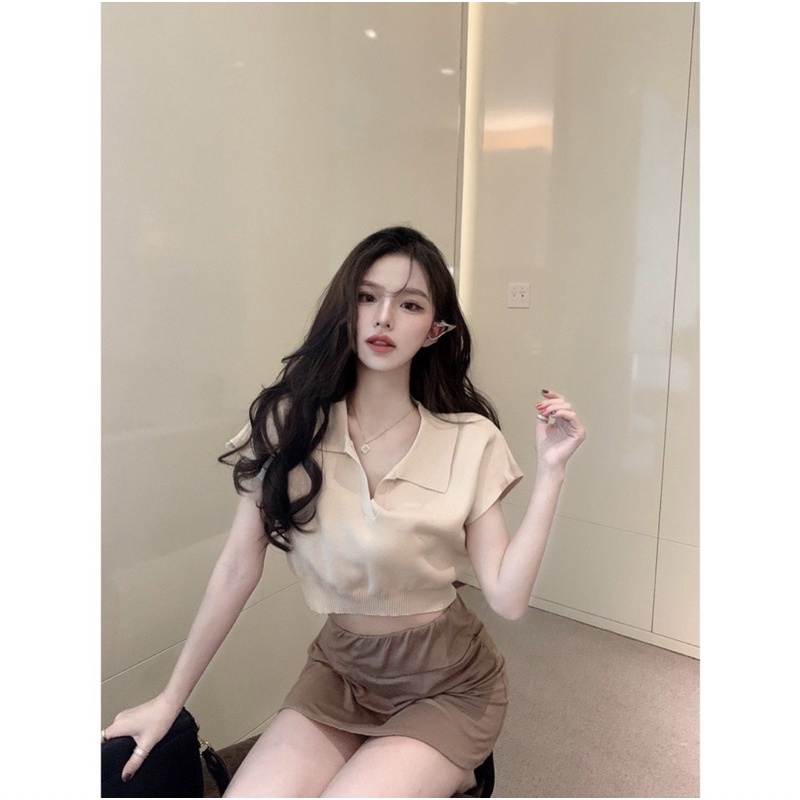 ÁO LEN CỔ BẺ LEOCE CROPTOP hàng nhập quảng châu chất vải cao cấp style ullzang hàn quốc
