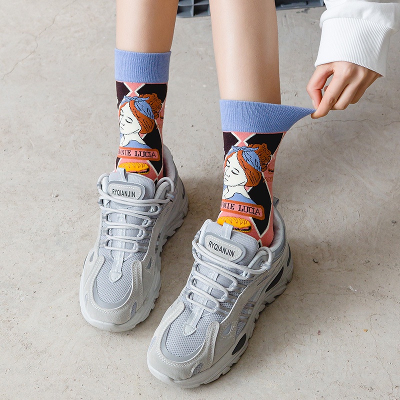 Vớ cotton in hình nhân vật hoạt hình dễ thương cho nữ
