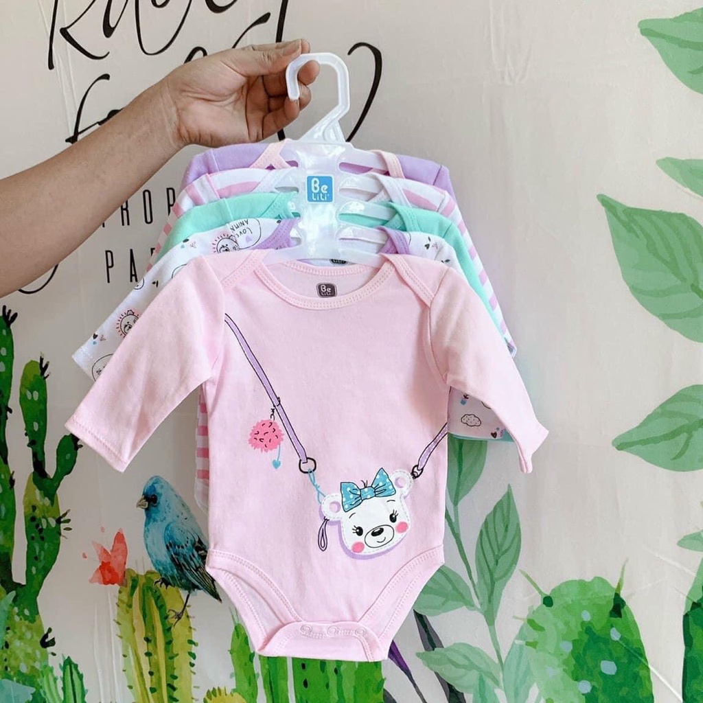 Set 5 body chip, bodysuit dài tay chất cotton dày dặn thu đông  có kèm móc cho trẻ 0-12 tháng