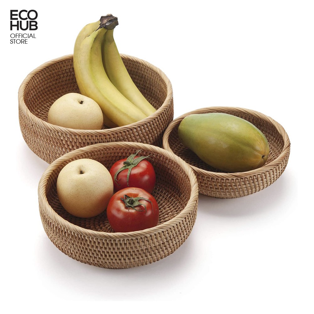 Giỏ mây tròn ECOHUB đựng đồ ăn / decor tiện dụng  | EH065