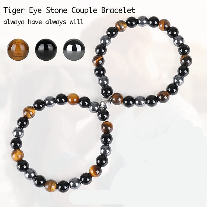 Set 2 Vòng Tay Đá Mắt Hổ Tự Nhiên Ba Lớp Bảo Vệ Cho Cặp Đôi