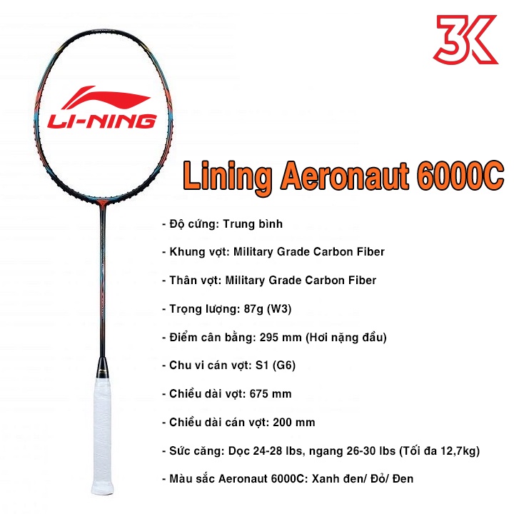 Vợt cầu lông Lining Aeronaut 6000C 1 Khung vợt 1 Túi [Chính hãng] [Ảnh thật] [Có bảo hành] [Có sẵn]