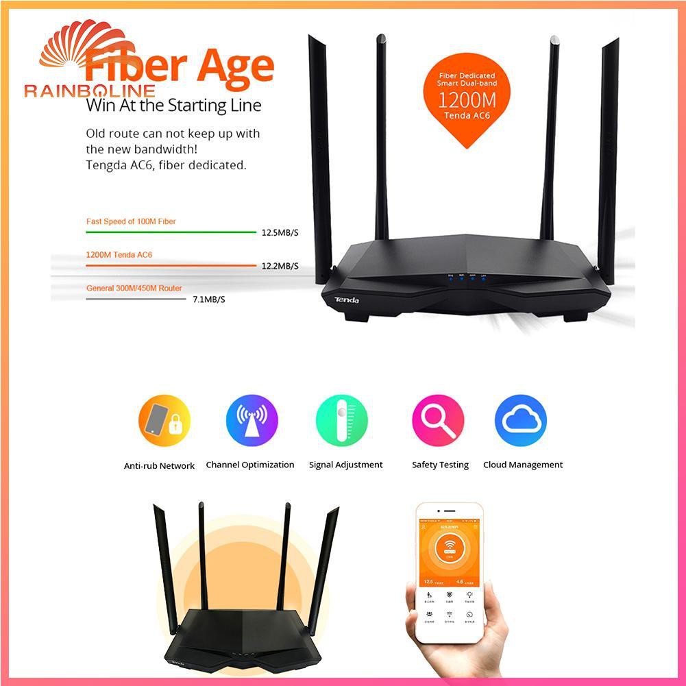 [RAIN❥]Tenda AC6 1200Mbps WiFi Router Dual Band 4-Antenna Wireless Network Router