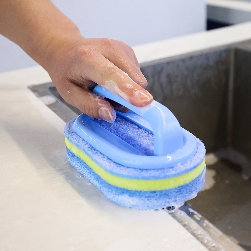 Bàn Chải Xốp Dày Dặn Có Tay Cầm Bằng Nhựa Đa Năng Để Chùi Rửa Nhà Bếp Nhà Tắm