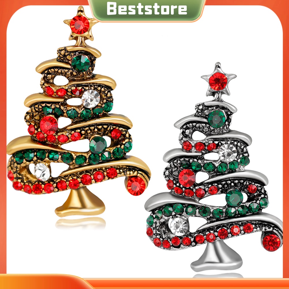 Ghim cài thiết kế cây thông Noel đính đá lấp lánh nhiều màu sắc thời trang