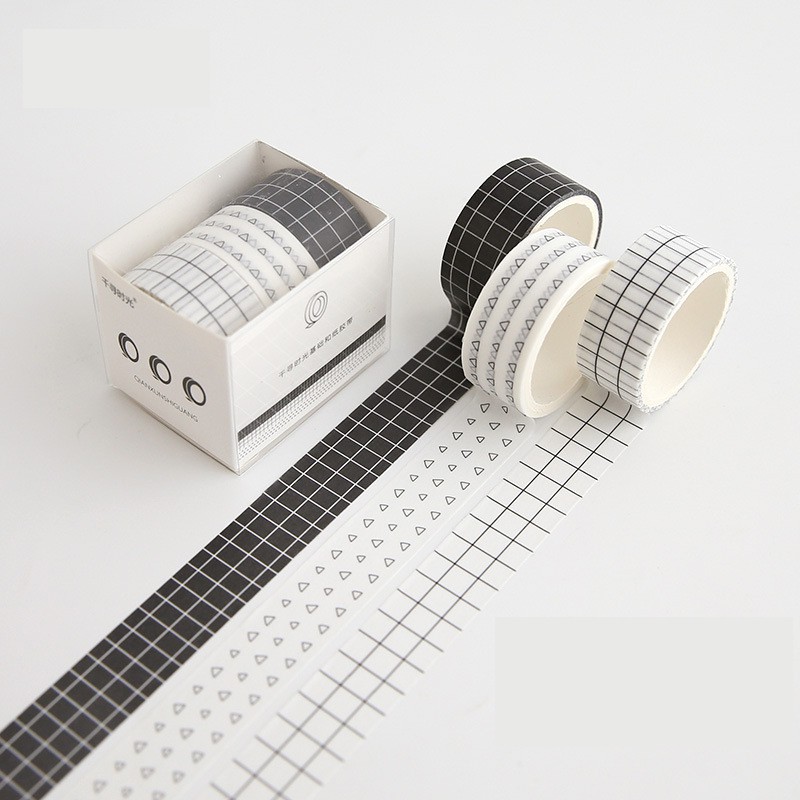 Bộ Washi tape băng dính họa tiết kẻ, chấm bi Basic trang trí sổ Bullet Journal, bưu thiếp, album