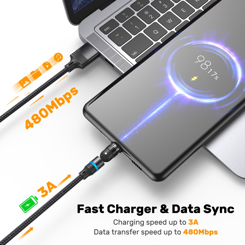 Dây Cáp Sạc Nam Châm 3A Micro USB Type C 2m 1m Cho Điện Thoại