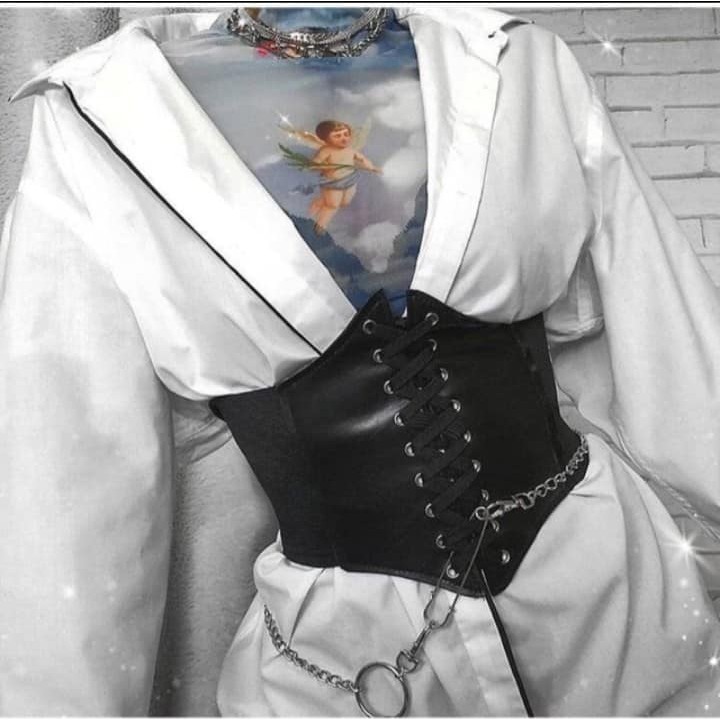 Đai nịt bụng croset da PU đen dáng chuẩn cho nữ | BigBuy360 - bigbuy360.vn