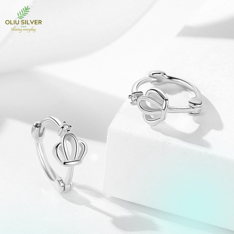 Bông Tai Bạc S925 Khoen Tròn Nhí Mini Hoop Vương Miện Xinh Xắn | Khuyên Tai Nữ Trang Sức Bạc 925