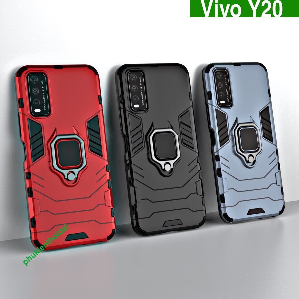 Ốp lưng Vivo Y20 Iron Man Iring chống sốc giá đỡ mặt lưng xem phim kiêm nhẫn hút trên ô tô