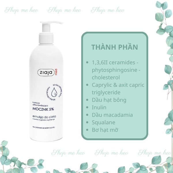 Nhũ tương dưỡng ẩm body Ziaja Med Mocznik 5% urê 400ml