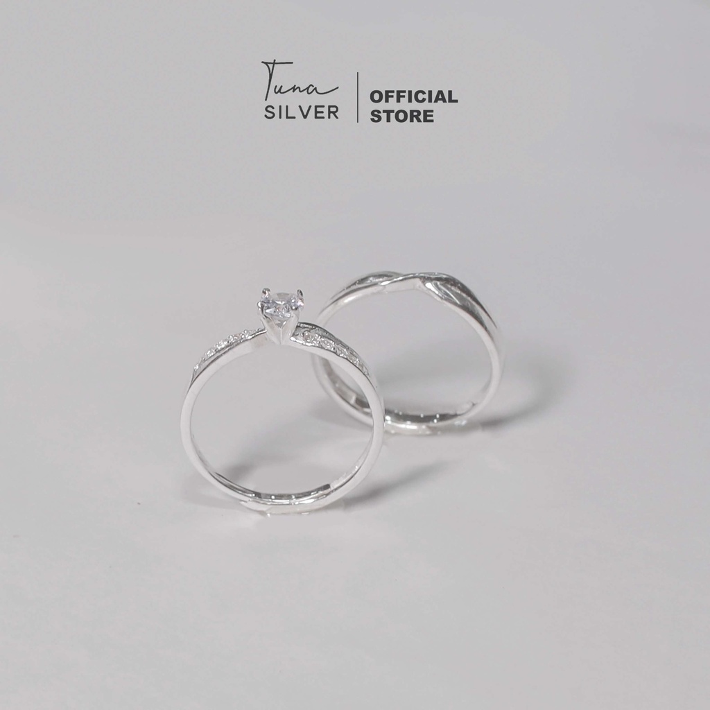 Nhẫn đôi bạc nam nữ Twist Love gắn đá freesize, nhẫn cặp bạc tình yêu nam nữ cao cấp - Cam kết chuẩn bạc - 𝐓𝐔𝐍𝐀 𝐒𝐈𝐋𝐕𝐄𝐑