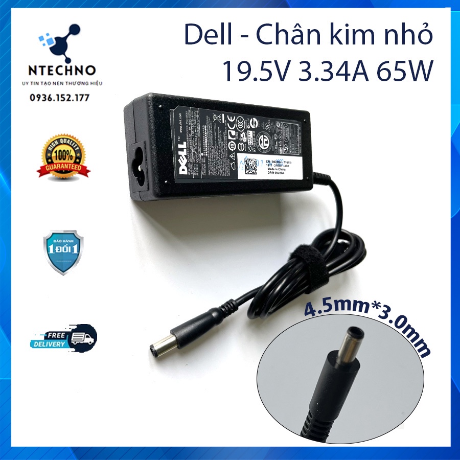 Sạc Zin Laptop Dell 19.5V 3.34A 65W chân kim nhỏ 4.5*3.0mm dùng cho inspiron 13 14 15 3000 5000 7000 3451 3458 5558 5559