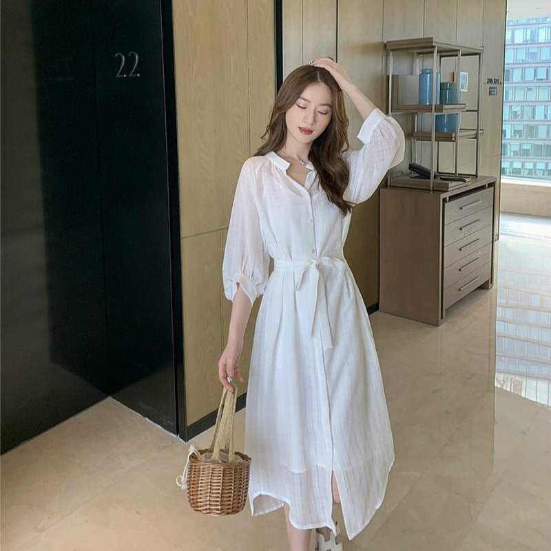 Set đầm Chiffon màu trắng kiểu dáng thanh lịch nữ tính