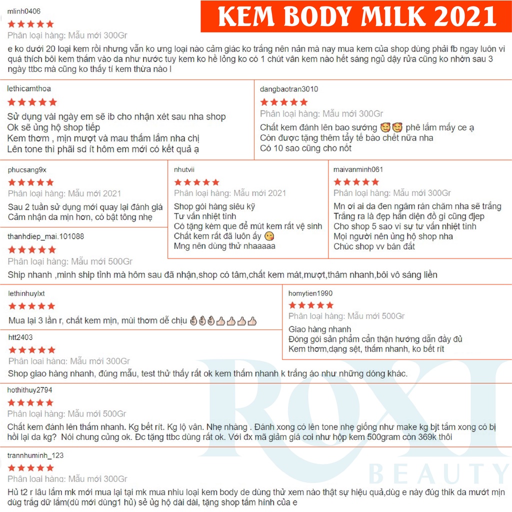 [THẤM SAU 3S] Kem body siêu trắng Milk K'hula ROXI Beauty, kem dưỡng trắng da body ko bết rít