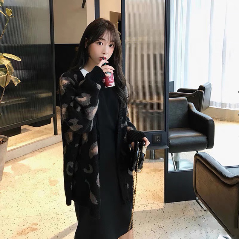 [Trùm Sỉ Len] Áo khoác cadigan len họa tiết da báo dáng dài [siêu sale] - CLG02