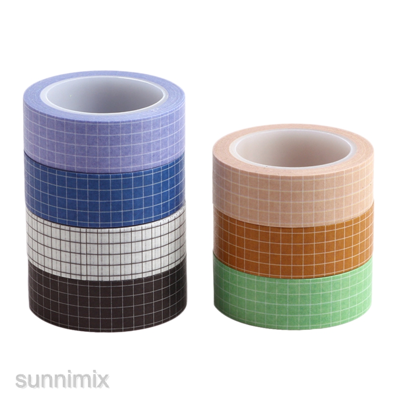 [SUNNIMIX] 7x Multi-color Grid Printed Washi Paper Sticky Masking Tape Planner Sticker