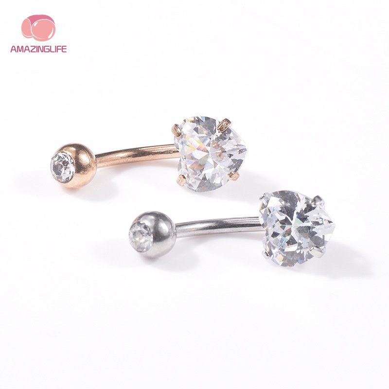 [Amazinglife] Khuyên Rốn Đính Đá Zircon Hình Trái Tim Bằng Thép Không Gỉ Đơn Giản Thời Trang