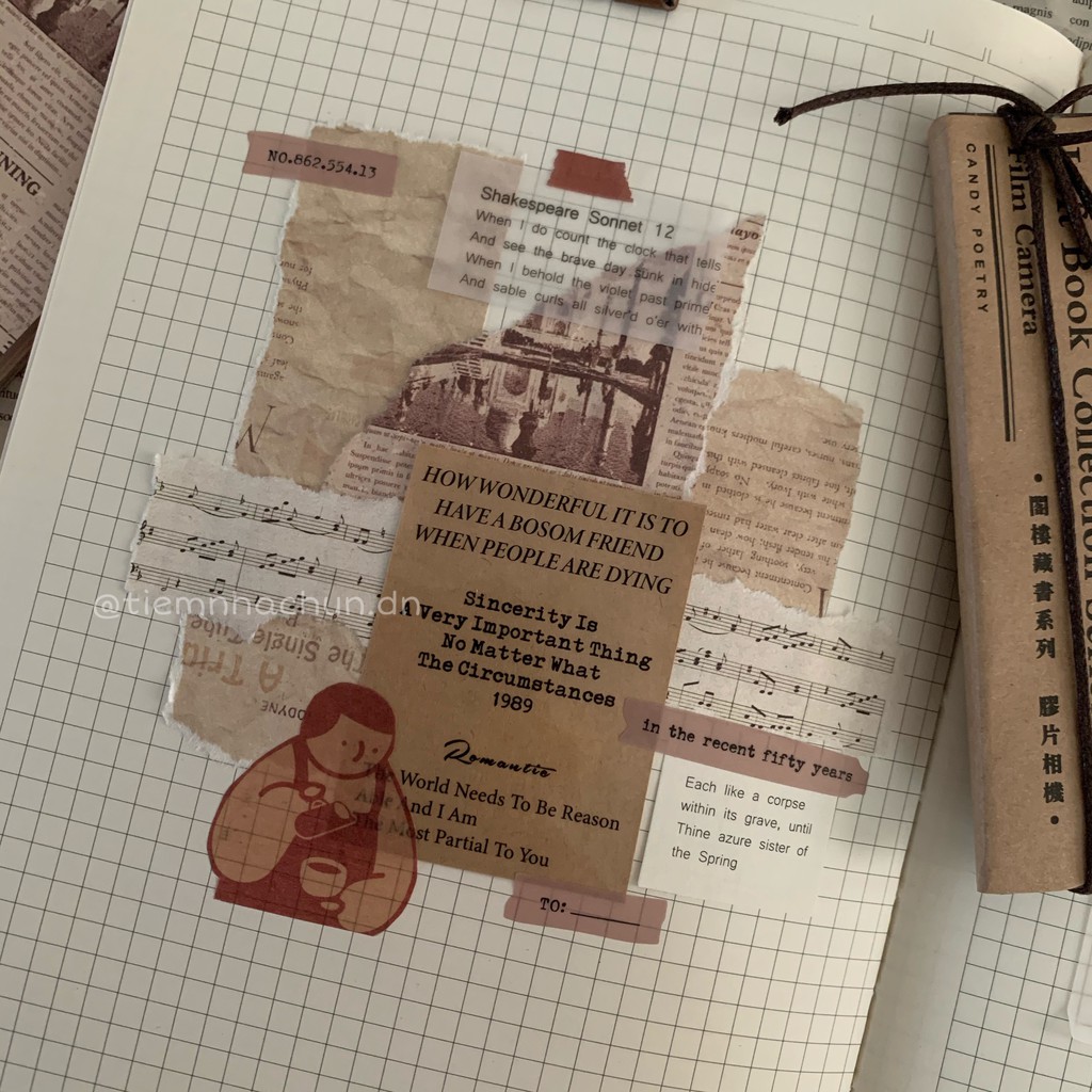 TẬP 60 GIẤY VINTAGE ABOUT PIANO and OLD PAPER DECO BULLET JOURNAL (ảnh thật) - Tiệm nhà Chun