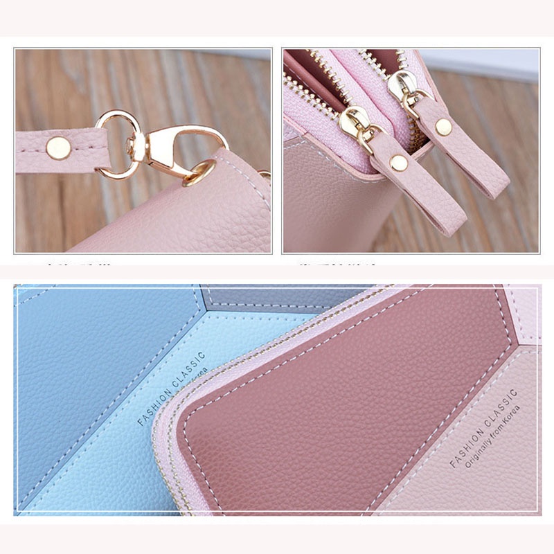 Bóp ví dài nữ cầm tay kiểu dáng Hàn Quốc màu sắc tương phản thời trang hai khóa kéo cao cấp MSP Y-7002