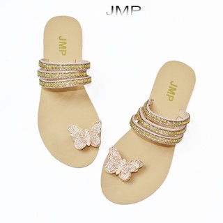 Dép Nữ Đế Bệt 1cm - JMP - Quai Ngang Đính Đá Hình Bướm Xinh Xắn - DE02