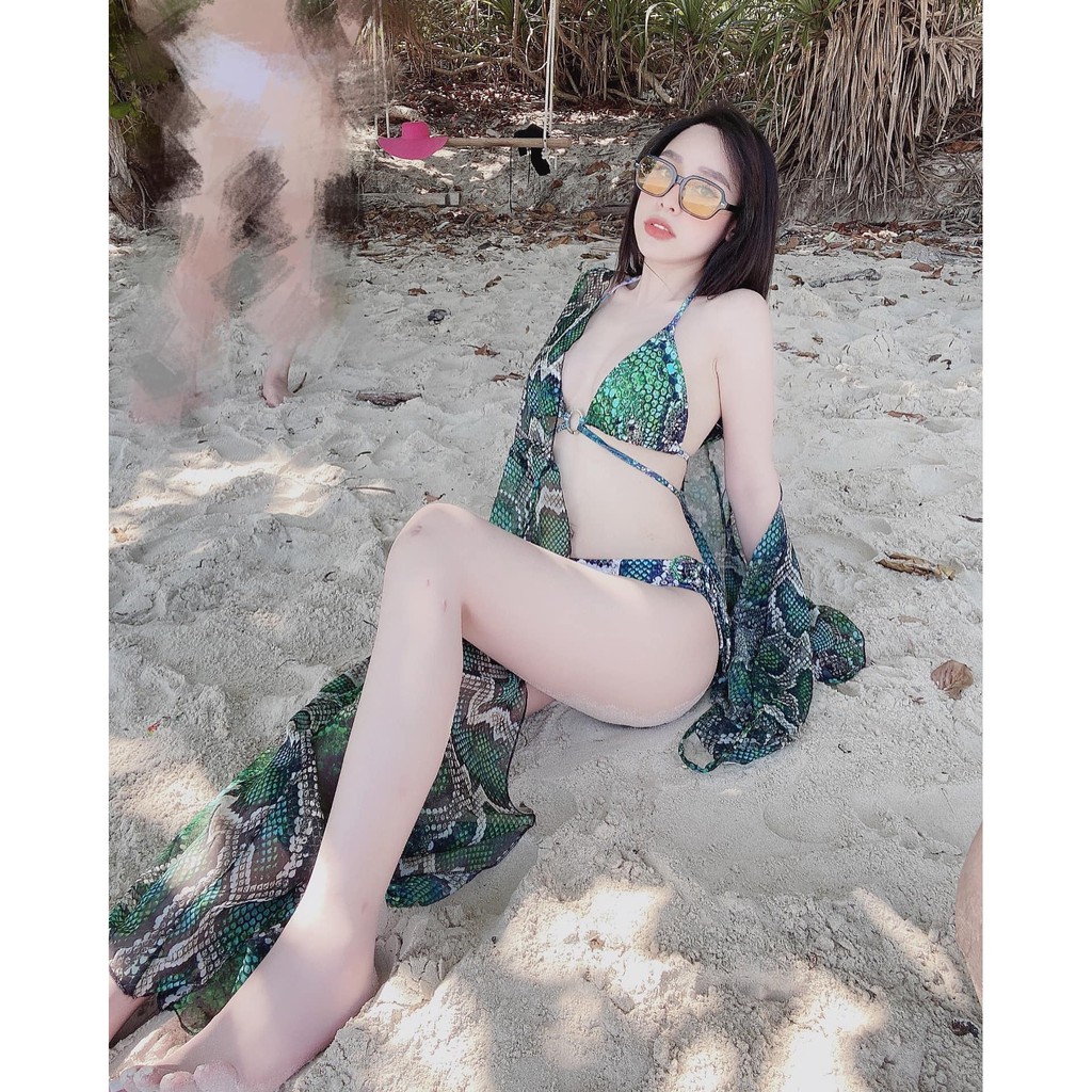 Bikini Đồ Bơi Nữ 2 Mảnh Áo Choàng Khoác Ngoài Đồ Bơi Nữ Họa Tiết Rắn Vằn Xanh R39 | BigBuy360 - bigbuy360.vn